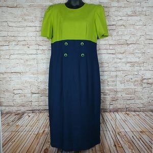 WYN Dress Size 14 Green/Blue Midi A-line Short Sleeves